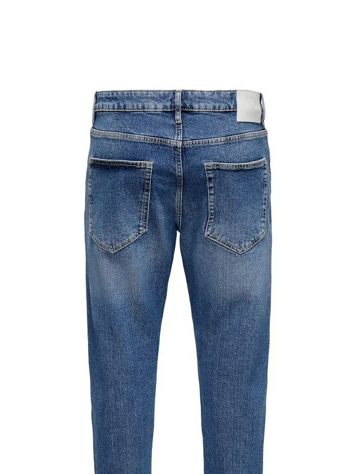ONLY & SONS Regular-fit-Jeans Regular Fit Denim Jeans 5-Pocket Style für Herren (1-tlg) Recyceltes Material, Baumwolle nachhaltig unifarben wärmend, Blau, – Produktbild 3 von 3