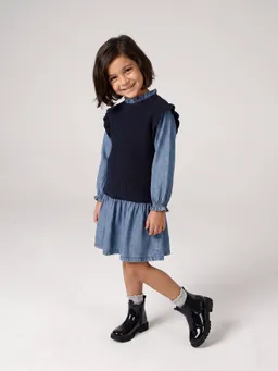 Vertbaudet Vertbaudet Mädchen 2-in-1-Kleid mit Denim – Produktbild 1 von 1