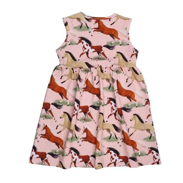 Walkiddy Kleinkinder Kleid GOTS zertifiziert – Rosa mit Pferdemotiv, Kurzarm, weich & bequem | von Walkiddy – Produktbild 2 von 2