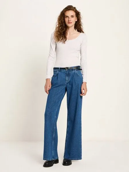 LANIUS LANIUS Marlenejeans mit Bundfalte aus Bio-Baumwolle, Mid blue denim, – Produktbild 1 von 8