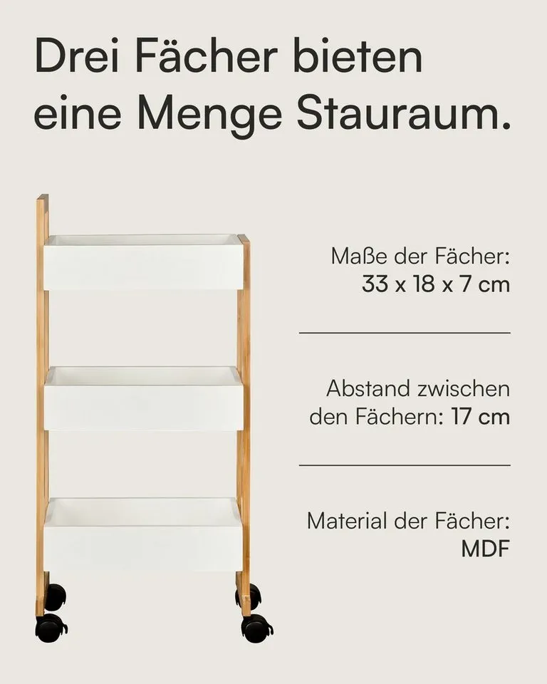 shelfmade Küchenwagen Rauma Handwagen Küchenwagen Badregal mit 3 Ablagekörben und Rollen – Produktbild 4 von 5