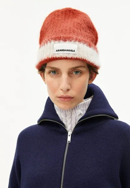 ARMEDANGELS ARMEDANGELS JUPILAA STRIPED UN-WASTED Unisex Mütze aus Alpaca Mix, Emergency red-oatmilk, – Produktbild 1 von 4