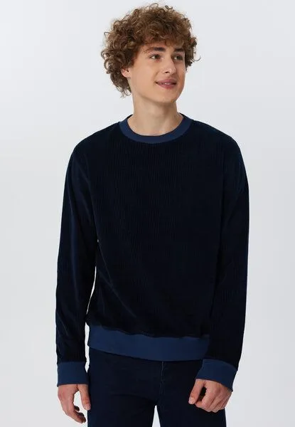 Leela Cotton Leela Cotton Herren Cord-Sweatshirt aus 100% kba-Baumwolle - Feiner Nicky Cordstoff 2232, Nachtblau, – Produktbild 1 von 3