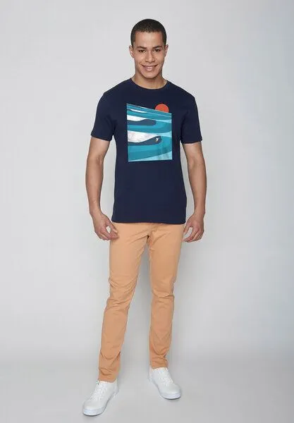 GreenBomb GREENBOMB Nature Perfect Waves Guide - Sportliches T-Shirt aus Bio-Baumwolle / hochwertiger Print / Fair & Vegan, Blau (navy), – Produktbild 3 von 4