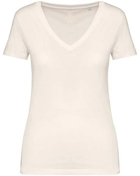 YTWOO YTWOO Damen Tshirt mit V-Ausschnitt aus 100% Bio-Baumwolle, Vintage weiß, – Produktbild 1 von 3