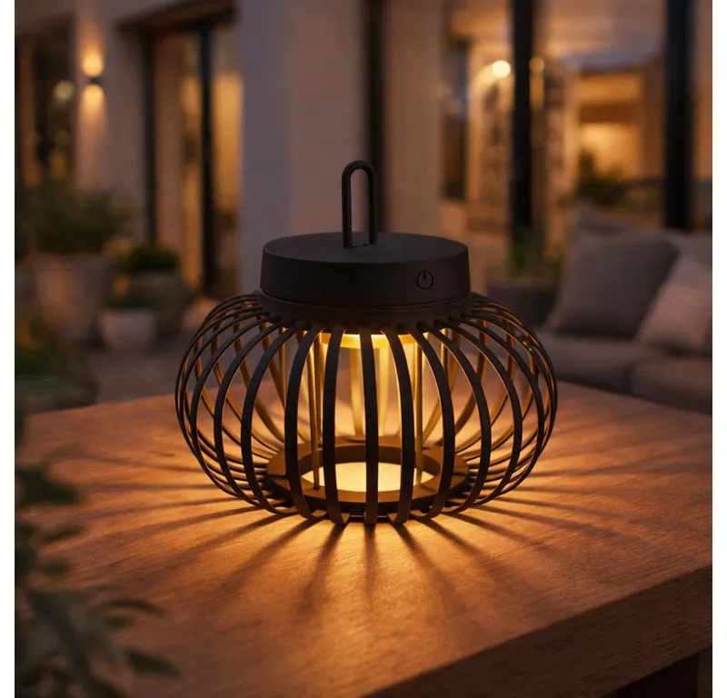 JUST LIGHT JUST LIGHT LED Außen-Tischleuchte, LED-Leuchtmittel fest verbaut, Warmweiß, 2x Tischleuchte Pendellampe Innen Außen LED Touchdimmer D 25 cm, Schwarz, – Produktbild 3 von 5