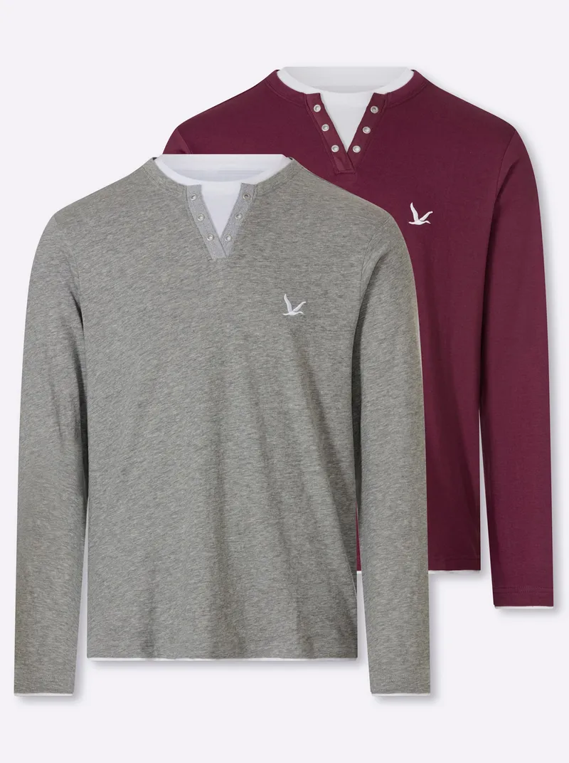 Catamaran Langarmshirt grau-meliert + bordeaux, Grau-meliert + bordeaux, – Produktbild 1 von 2