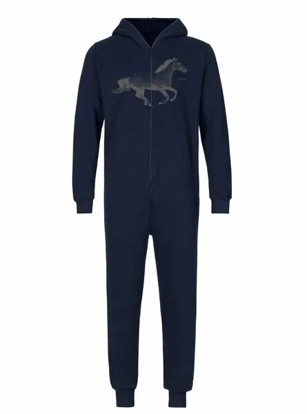 Peaces.bio - handbedruckte Biomode Peaces.bio - handbedruckte Biomode Jumpsuit Horsepower Damen, Navy, – Produktbild 1 von 2