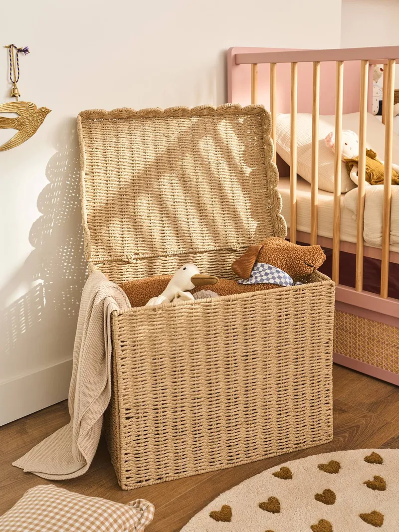 Vertbaudet Aufbewahrungstruhe FESTON mit Deckel Papierkordel Kinderzimmer, Braunbeige, – Produktbild 2 von 4