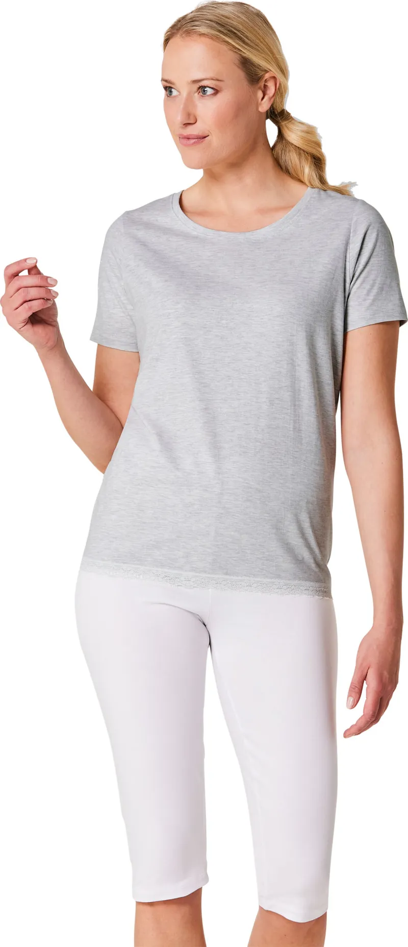 wäschepur Schlafanzug-Shirt, Hellgrau-meliert, – Produktbild 2 von 2