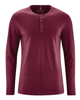 HempAge Hempage Herren vegan Langärmliges Gebürstetes Henley Shirt In Rioja Rot – Produktbild 1 von 1