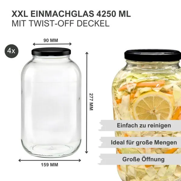 mikken mikken Fermentier Starter Set - XXL Gläser 4,25 Liter mit Fermentier Gitter, Holzstampfer und Deckel – Produktbild 4 von 6