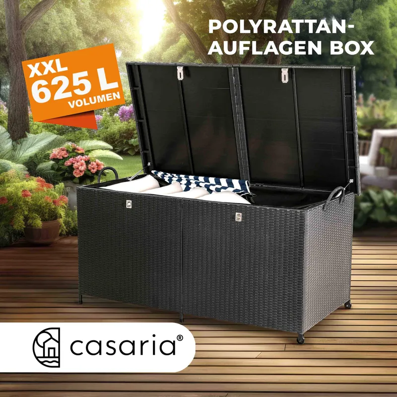 Casaria® Casaria® Gartenbox Polyrattan 625L wetterfest abschließbar mit Rollen, Schwarz, – Produktbild 2 von 2