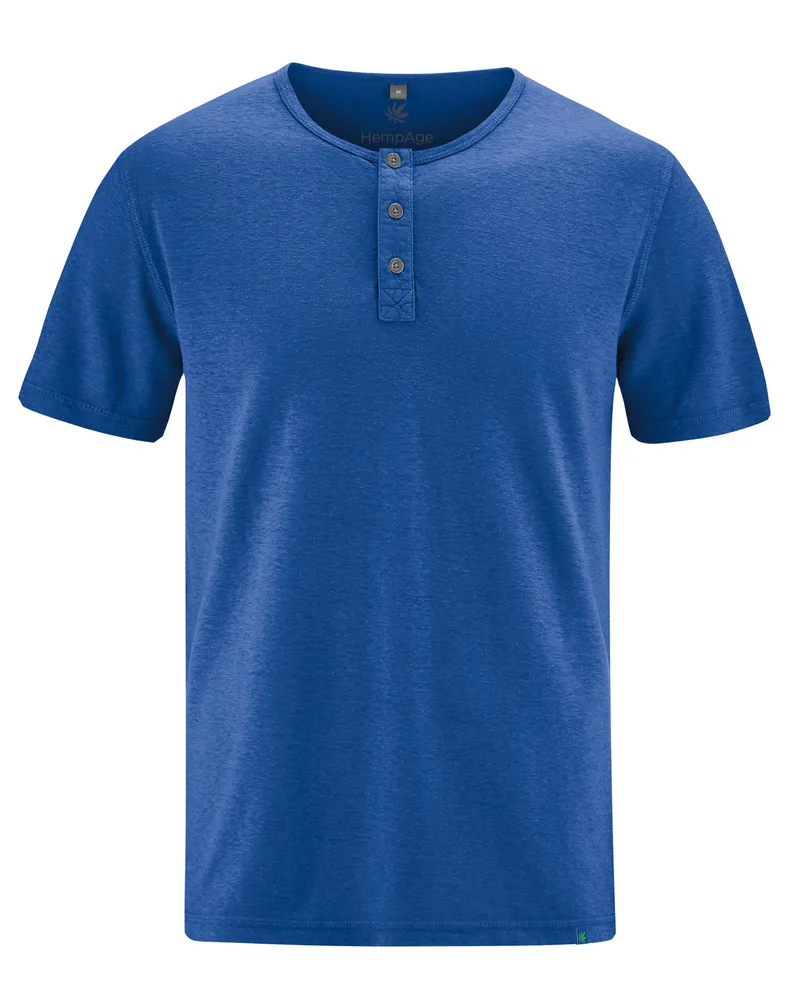 HempAge Hempage Herren vegan Einfarbiges Henley T-Shirt In Königsblau, Blau, – Produktbild 1 von 2