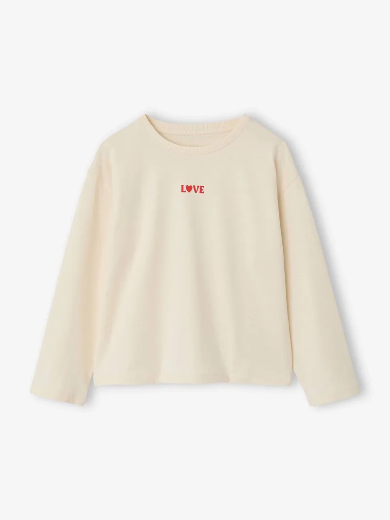 Vertbaudet Shirt mit Schriftzug Mädchen BASIC, Wollweiß, – Produktbild 1 von 4