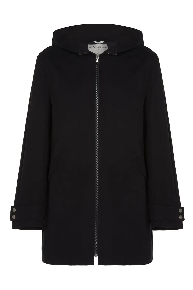 Will's Vegan Store Will's Vegan Store Damen vegan Mantel Aus Veganer Wolle Mit Kapuze Schwarz, Schwarz, – Produktbild 1 von 2