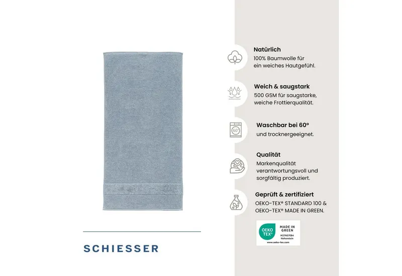 Schiesser Schiesser Handtücher Turin aus 100% Baumwolle in dezenter Reiskornoptik, Frottier (Set, 4-St), OEKO-TEX® MADE IN GREEN, Blau, – Produktbild 2 von 6