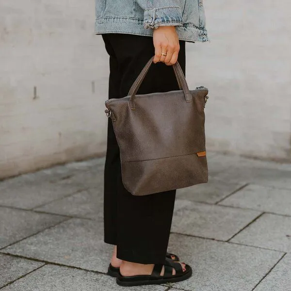 BOWLEANIES TASCHEN BOWLEANIES TASCHEN Mittelgroße Umhängetasche aus Lederfaserstoff, Dunkelgrau, – Produktbild 4 von 4