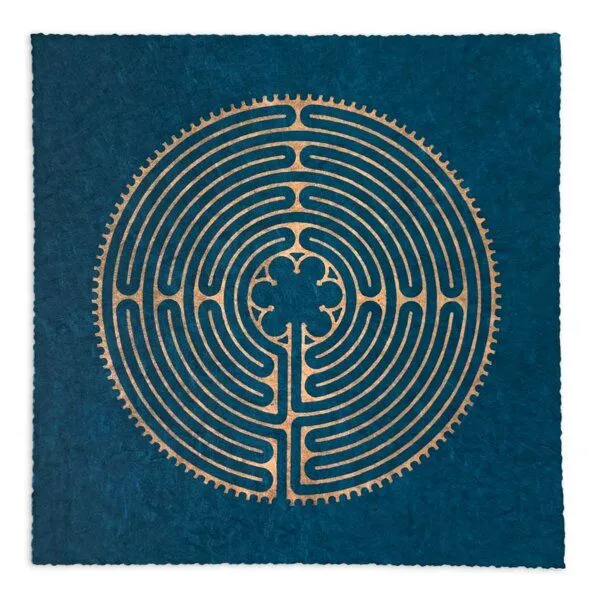 Veskor Cassiopeia Veskor Cassiopeia LABYRINTH VON CHARTRES der Kathedrale Notre-Dame Linoldruck | 22 × 22 cm | Petrol-Blau, Gold, – Produktbild 3 von 3