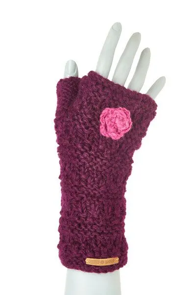 short'n'pietz short'n'pietz Schurwollhandstulpen mit Blumenmotiv, handgestrickt, Lila, – Produktbild 1 von 1