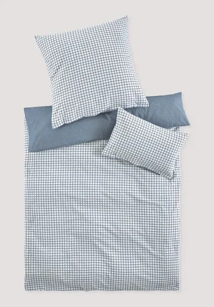 hessnatur hessnatur Biber Wende Bettwäsche aus reiner Bio-Baumwolle, Stahlblau, – Produktbild 2 von 3