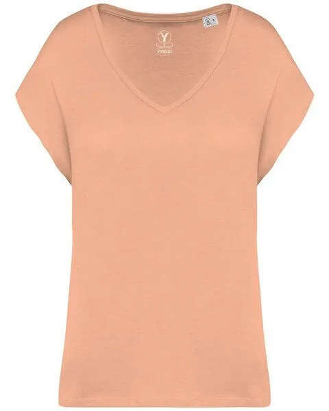 YTWOO YTWOO Oversized Damen T-Shirt aus Bio-Baumwolle, V-Ausschnitt, Orange, – Produktbild 1 von 3