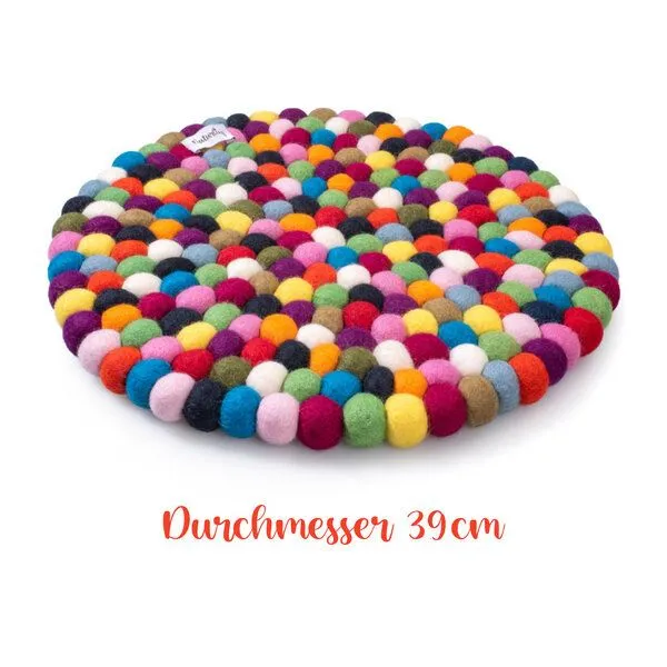 naturling naturling Filzkugel Sitzkissen rund 39cm aus 100% Schurwolle für Stühle und Bänke, Bunt, – Produktbild 5 von 6