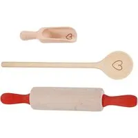 Goki goki Kinder Back-Set, 3 teilig, aus Holz, teilweise bunt lackiert Nudelholz, Kochlöffel und Mehlschaufel – Produktbild 1 von 1