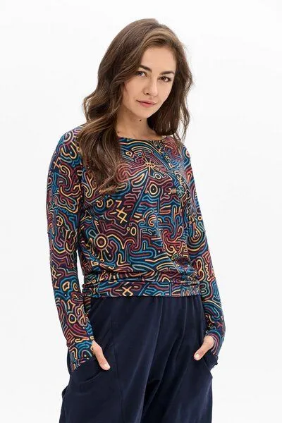 KOKOworld KOKOworld Damen Bluse BE MY VALENTINE – LENZING ECOVERO Viskose mit Daumenloch, Laberinto mini (mehrfarbig), – Produktbild 1 von 4