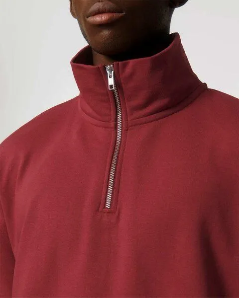 YTWOO YTWOO Oversized Sweatshirt mit kurzem Reißverschluss aus reiner Bio-Baumwolle; Unisex Troyer, Rot, – Produktbild 3 von 4