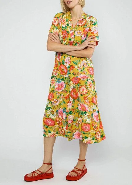 blutsgeschwister Blutsgeschwister Gemustertes Kleid aus EcoVero "Saint Tropen", Sunshine escape (gelb), – Produktbild 2 von 3