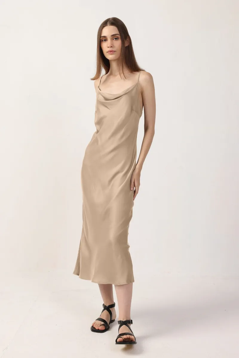 Neu Nomads Neu Nomads Damen vegan Kleid Midi Rundhalsausschnitt Goldie, Beige, – Produktbild 1 von 1