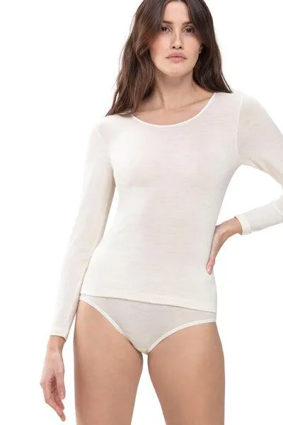mey Mey Damen langarm Shirt aus Merinowolle Serie "Exquisite", Weiss, – Produktbild 1 von 2