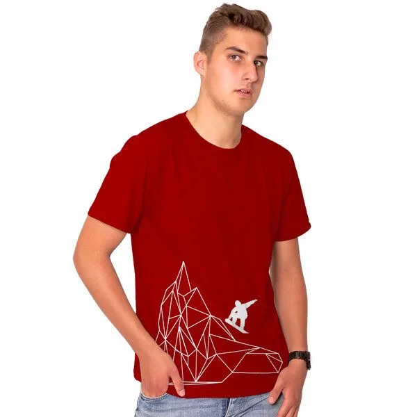 HANDGEDRUCKT HANDGEDRUCKT RESTPOSTEN "Origamipiste" Männer T-Shirt, Darkred, – Produktbild 1 von 3