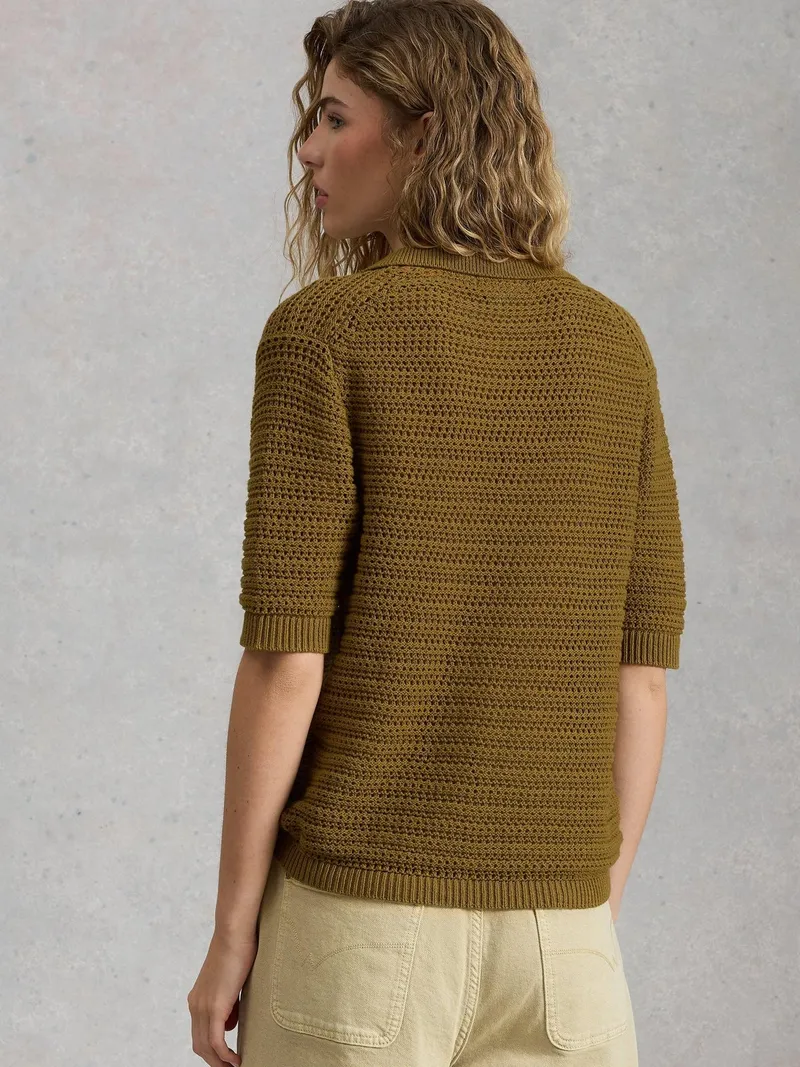 White Stuff Strickpolohemd Cooper - 36, Khakigrün, – Produktbild 4 von 4