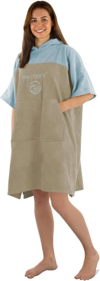 normani Badeponcho Damen Surfer Poncho Kuta, Bio-Baumwolle, Kapuze, Schlupf, Badeponcho aus 100 % saugstarker Bio-Baumwolle, Blau, – Produktbild 3 von 5