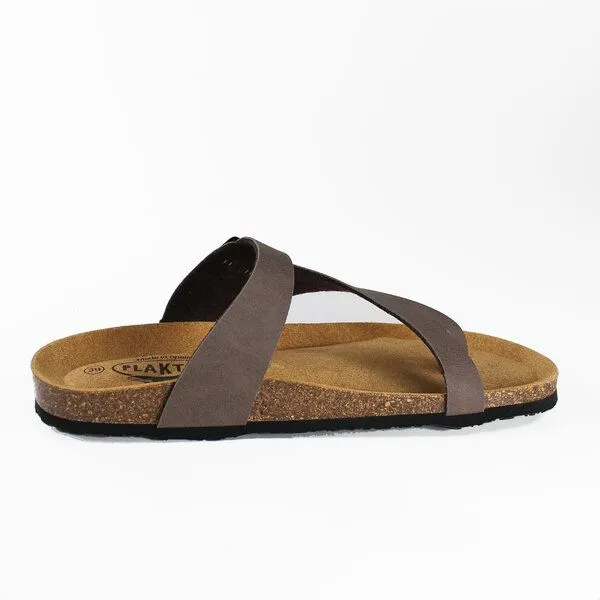 Plakton Plakton Vegane Damen Zehentrenner Sandale BATTLE mit Korksohle, Grau (marron), – Produktbild 4 von 4