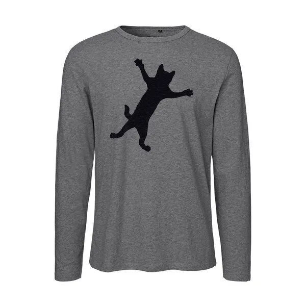 HANDGEDRUCKT HANDGEDRUCKT "Klammerkatze" Männer Longsleeve, Grau, – Produktbild 2 von 3