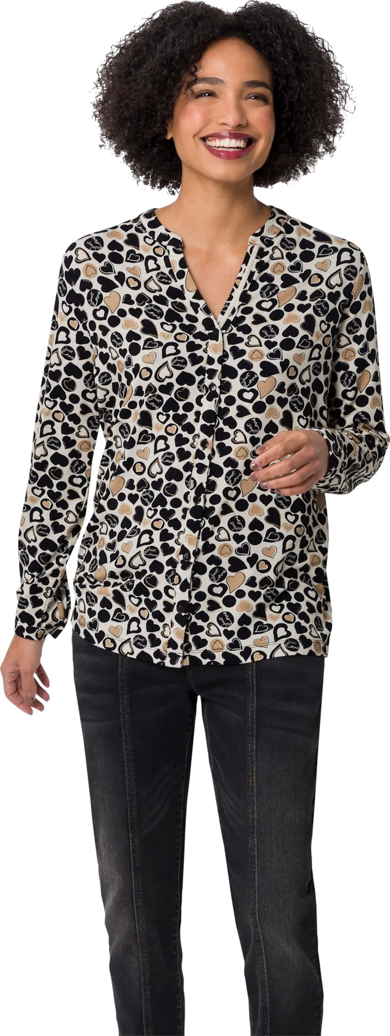 heine Jersey-Bluse, Champagner-schwarz-bedruckt, – Produktbild 2 von 2
