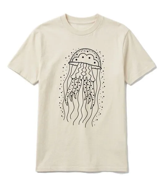 vis wear vis wear Qualle - Göttin im Ozean - Pure Natural Bio Baumwolle Shirt - Front Print, Natural, – Produktbild 1 von 4