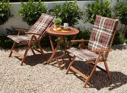 Merxx Merxx Balkonset Borkum, (5-tlg., 2x Klappsessel, inkl. Sitz- und Rückenkissen, 1x Klapptisch Ø 65 cm), Eukalyptusholz, FSC® Mix, geeignet für 2 Personen – Produktbild 1 von 1