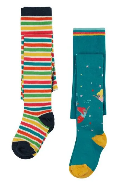 Frugi Frugi Strumpfhosen in Zweierpack mit Seejungfrauen und Streifen – Produktbild 1 von 1