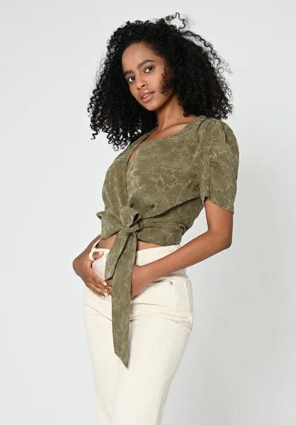 Lovjoi Lovjoi Blouse SILURI Wickelbluse mit Puffärmeln und Schleife, Olivia (grün), – Produktbild 2 von 4
