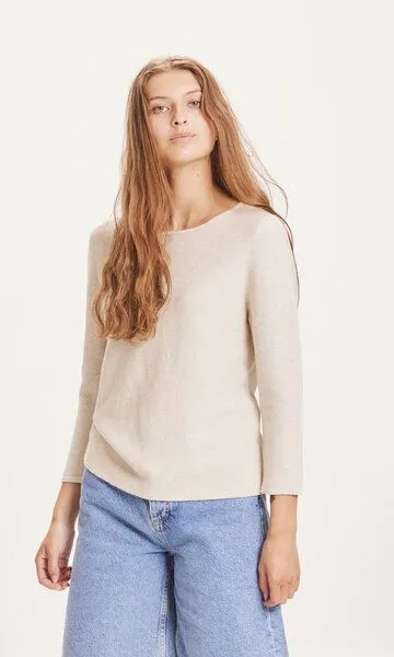 KnowledgeCotton Apparel KnowledgeCotton Apparel Strickpullover Myrthe mit U-Boot Ausschnitt - aus Biobaumwolle, Natur (buttercream), – Produktbild 1 von 4