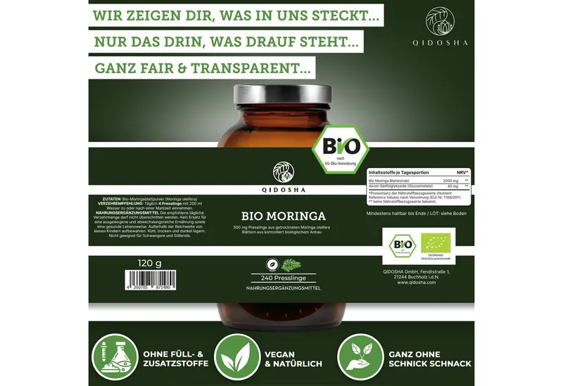 QIDOSHA Bio Moringa Presslinge 500 mg Presslinge, 240 St., 120 g, 500 mg pro Pressling – Produktbild 4 von 5