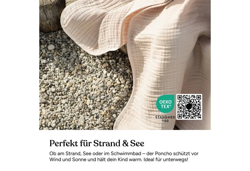 Ehrenkind Badeponcho Musselin, aus sanfter Bio-Baumwolle, 4-lagiges Musselin-Gewebe, Jade, – Produktbild 1 von 5