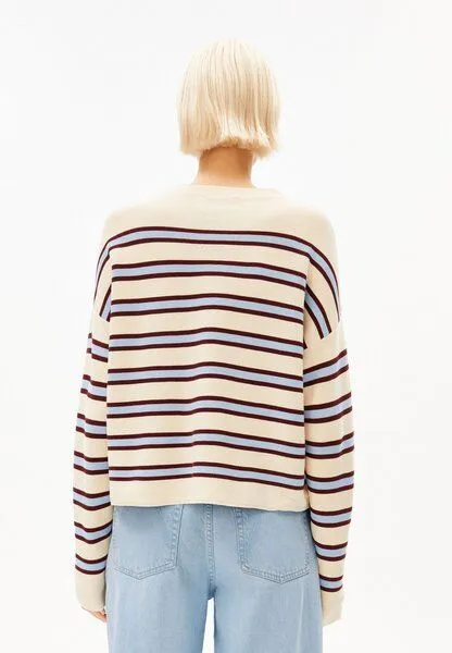 ARMEDANGELS ARMEDANGELS MERINAA STRIPED Damen Strickpullover aus100% Bio-Baumwolle, Oatmilk-velvet red-soft blue, – Produktbild 2 von 4