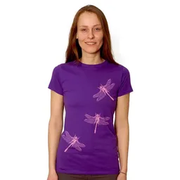 HANDGEDRUCKT HANDGEDRUCKT "3 Azurjungfern" Frauen-T-SHIRT von Earth Positiv Biobaumwolle – Produktbild 1 von 1