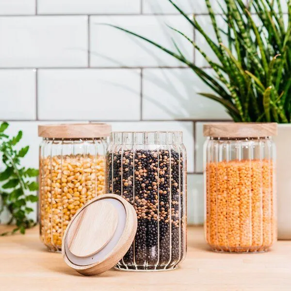 Econovo Econovo Vorratsgläser mit Holzdeckel | 700ml (Set 3-tlg.) | Kollektion Gemustert – Produktbild 3 von 4