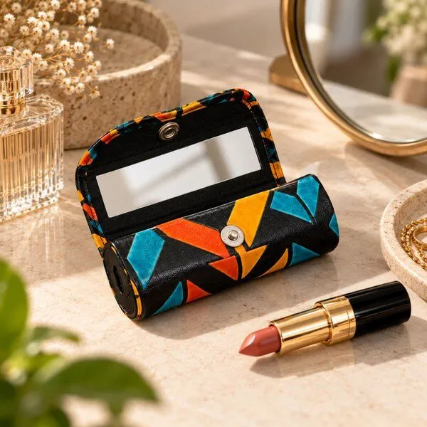 Janselo Nomad Lines Design Shanti-Leder-Lippenstift-Etui – Produktbild 2 von 3